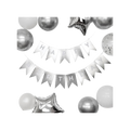 Silver foil happy birthday word banner with balloons birthday theme from Parte Haus party supply store in Bethesda MD