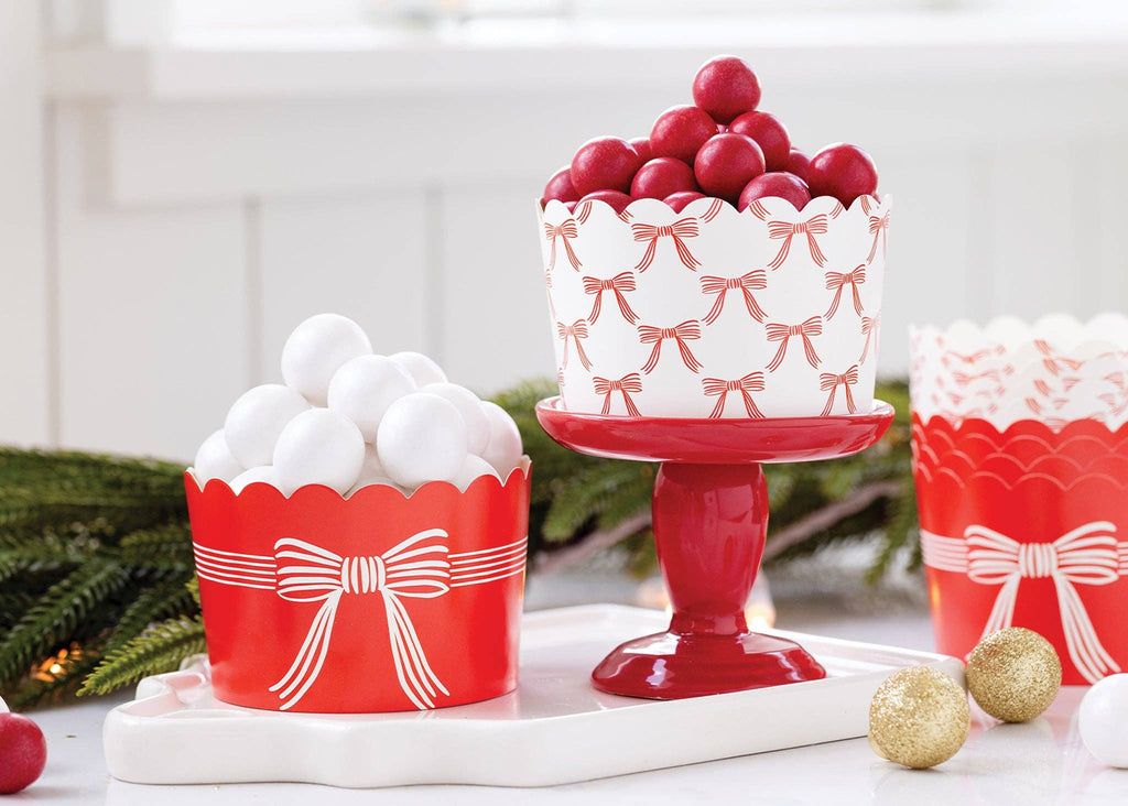 Red and Cream Bows Cupcake Cups