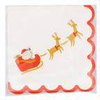 red white Christmas napkin with Santa sleigh and reindeer design for holiday parties from Parte Haus party supply store in Bethesda Maryland