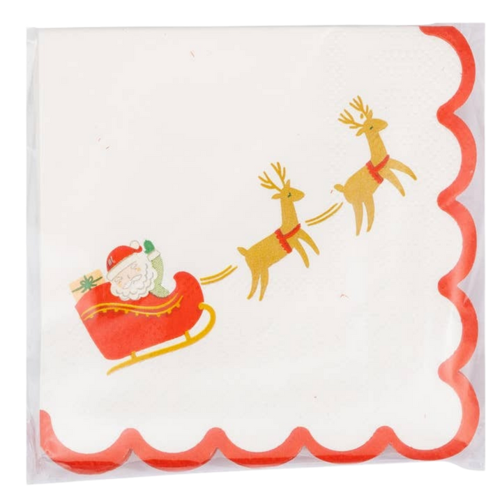 Red and Gold Santa  Sleigh Cocktail Napkin