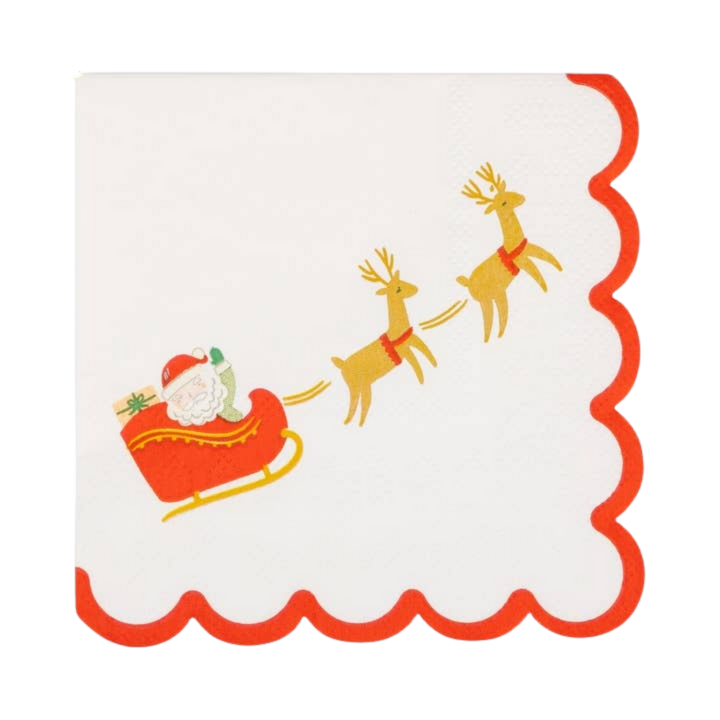 Red and Gold Santa  Sleigh Cocktail Napkin