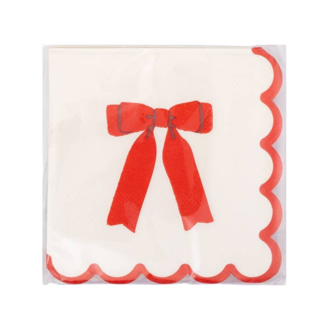 White and Red Bow Cocktail Napkin