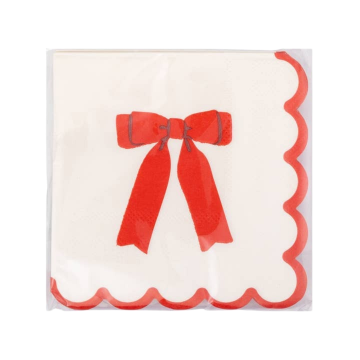 White and Red Bow Cocktail Napkin