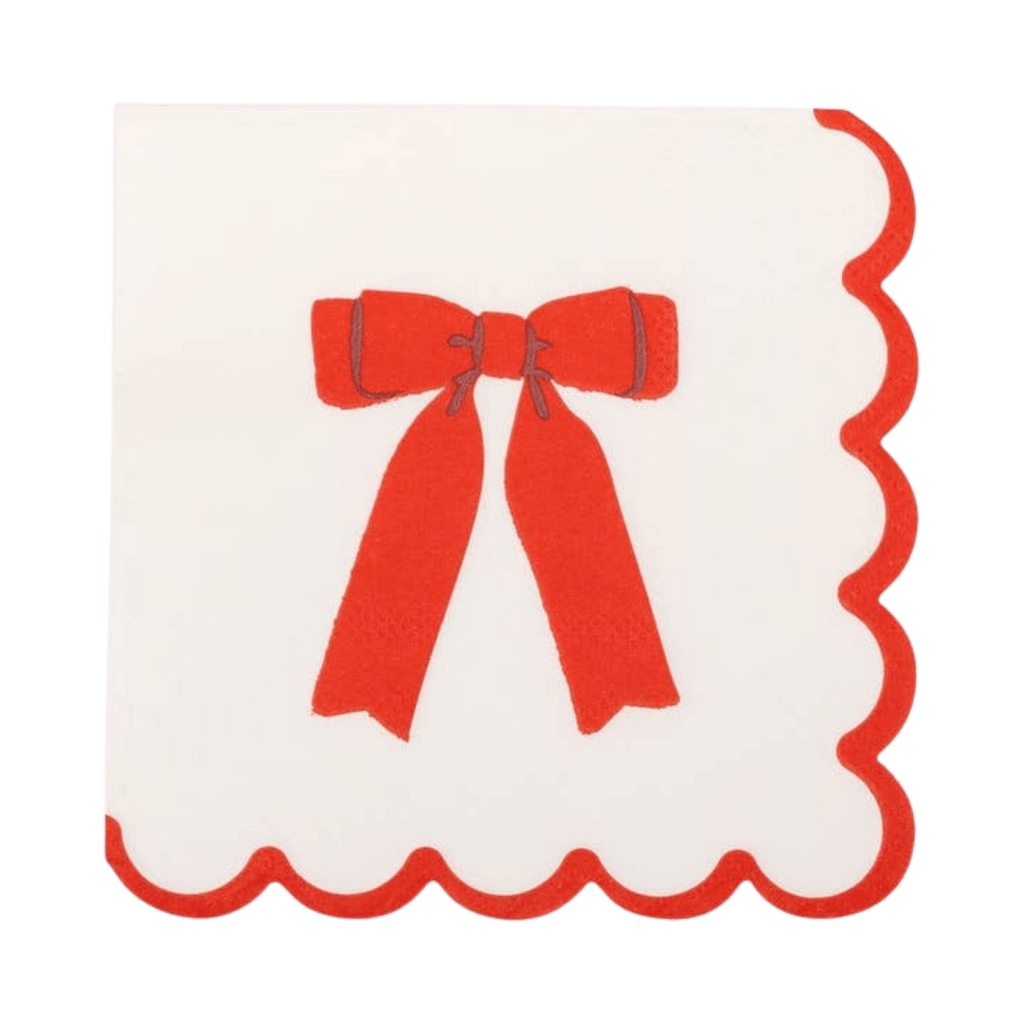 Red and white napkin with bow design for birthday theme from Parte Haus party supply store in Bethesda MD