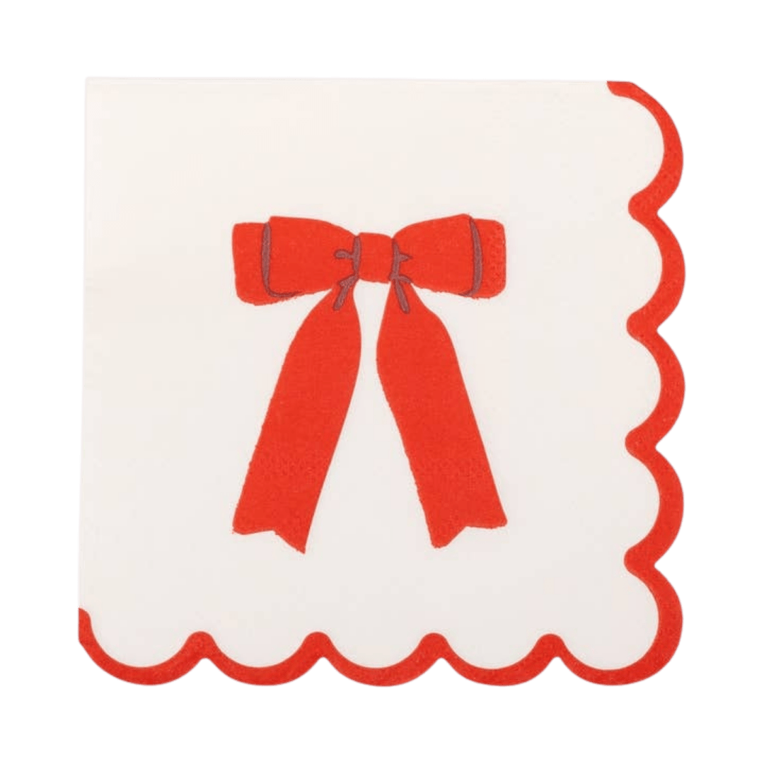 Red and white napkin with bow design for birthday theme from Parte Haus party supply store in Bethesda MD