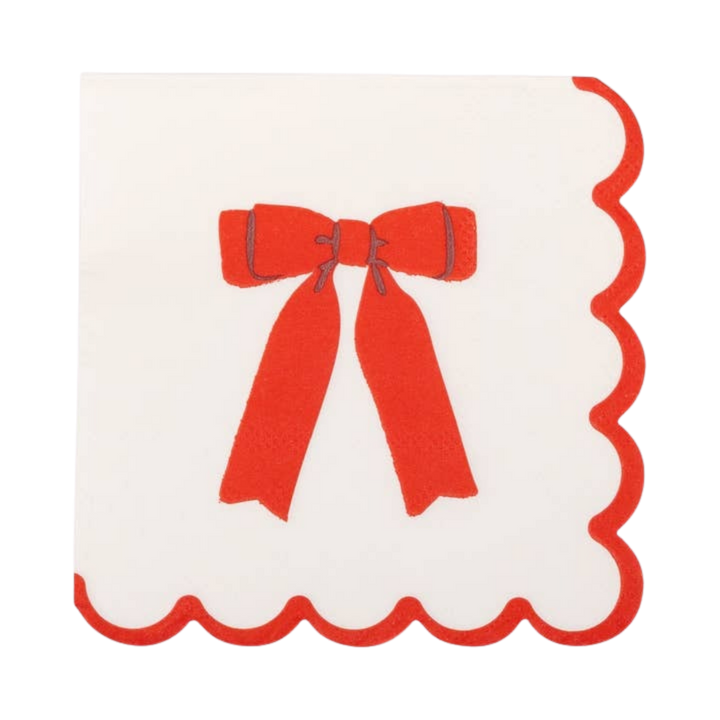 White and Red Bow Cocktail Napkin