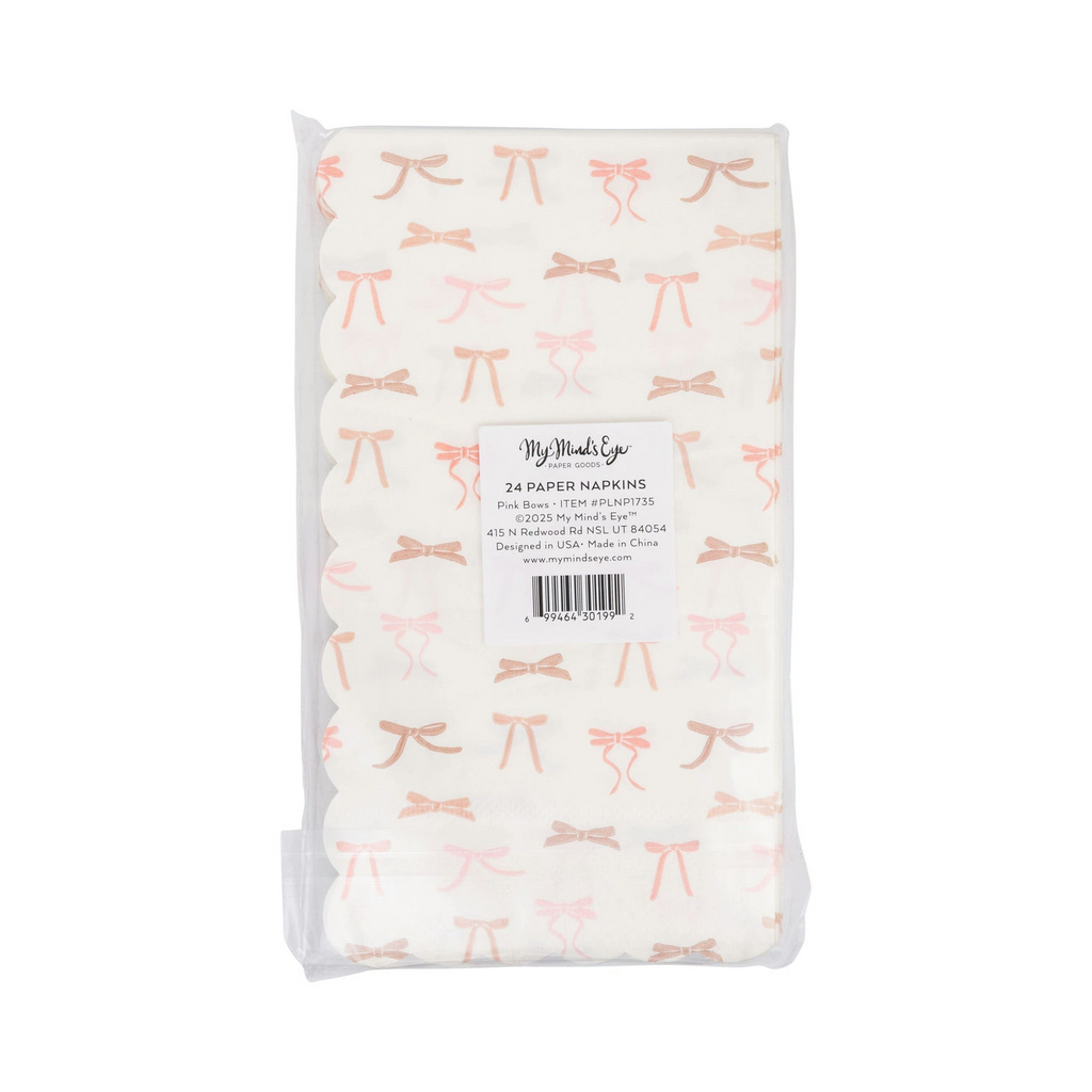 Pink Bow Patterns Scalloped Guest Napkin