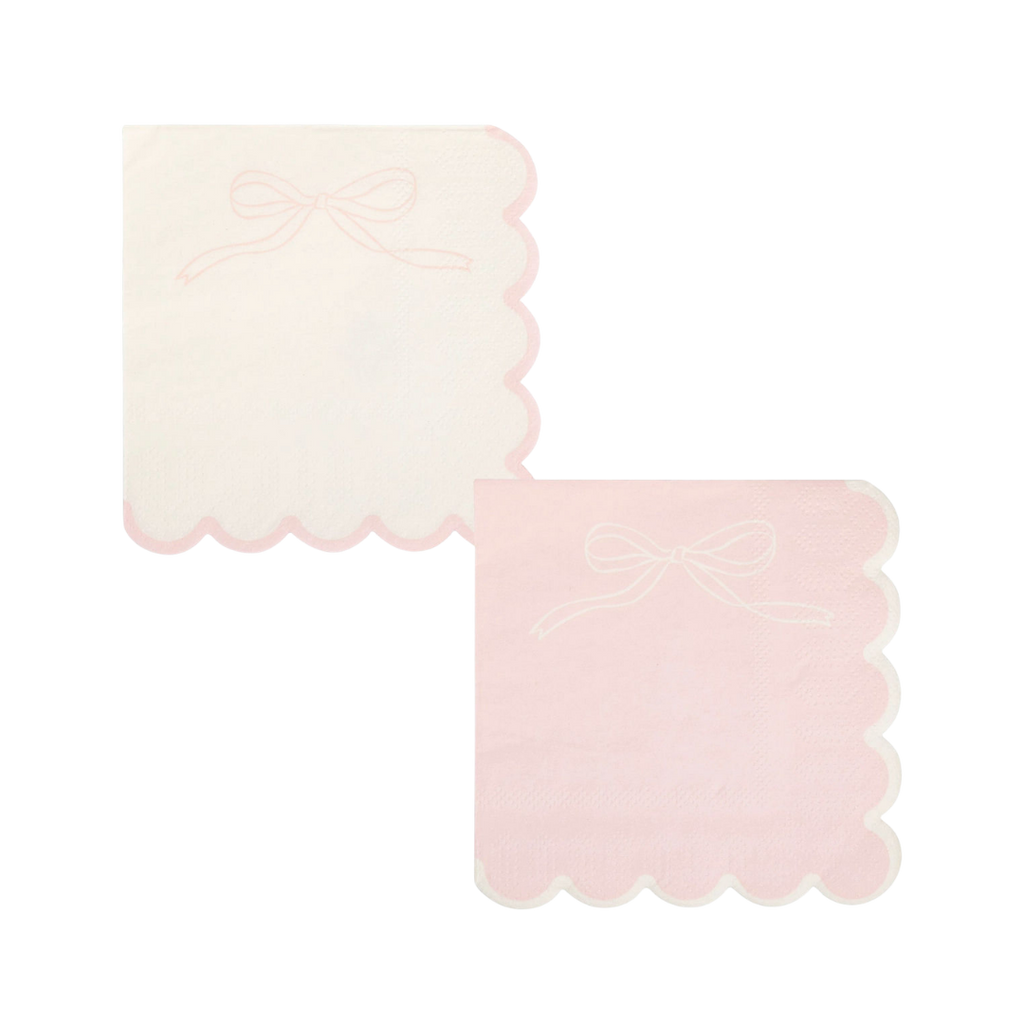 Pink and White Dainty Bow Scalloped Cocktail Napkin