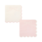 Pink and White Dainty Bow Scalloped Cocktail Napkin