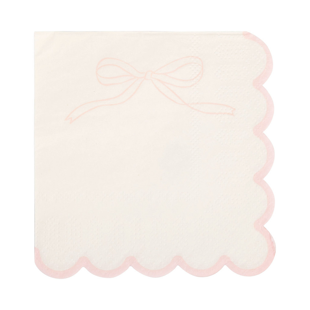 Pink and White Dainty Bow Scalloped Cocktail Napkin