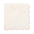 Pink and White Dainty Bow Scalloped Cocktail Napkin