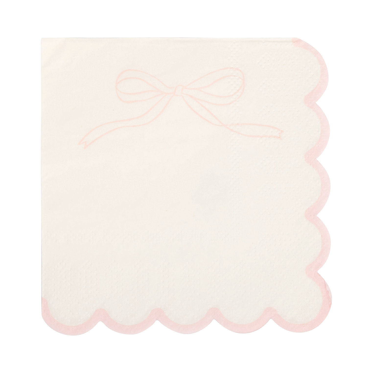 Pink and White Dainty Bow Scalloped Cocktail Napkin