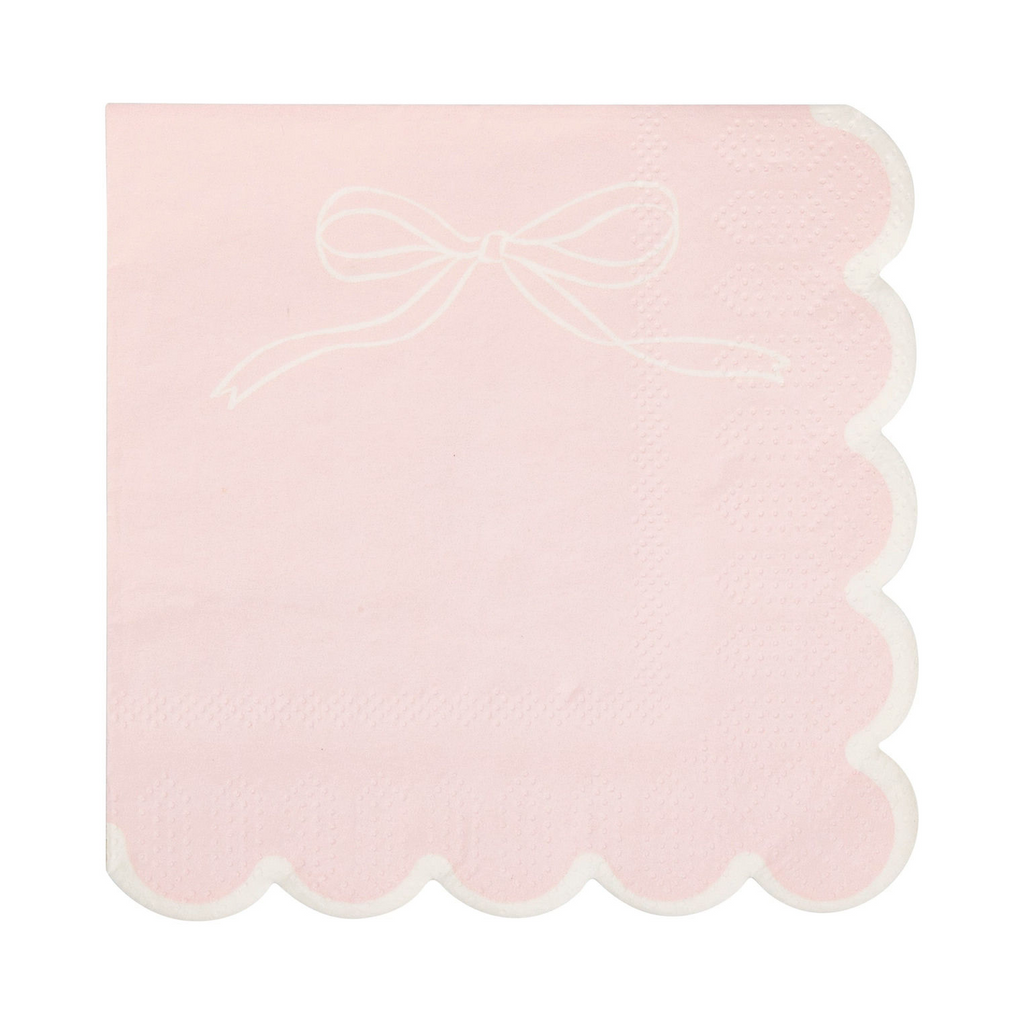Pink and White Dainty Bow Scalloped Cocktail Napkin