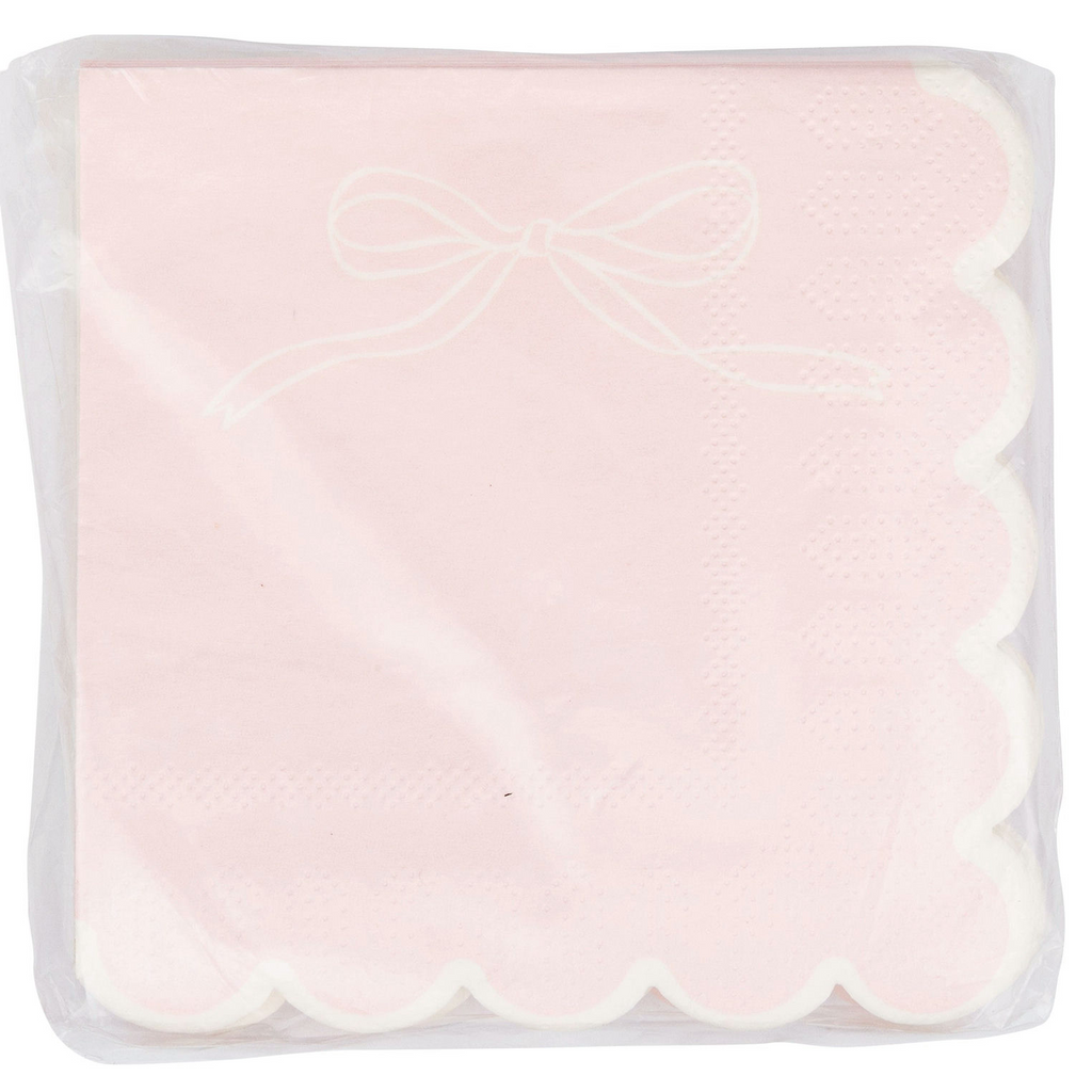 Pink and White Dainty Bow Scalloped Cocktail Napkin