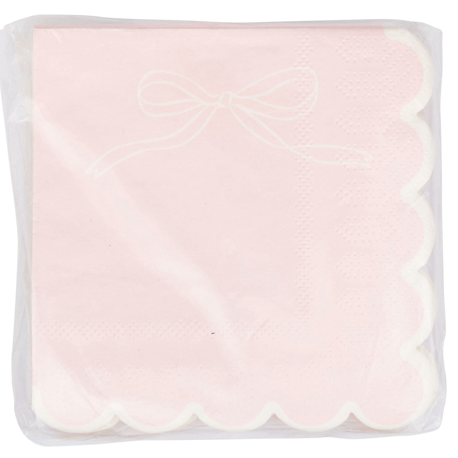 Pink and White Dainty Bow Scalloped Cocktail Napkin