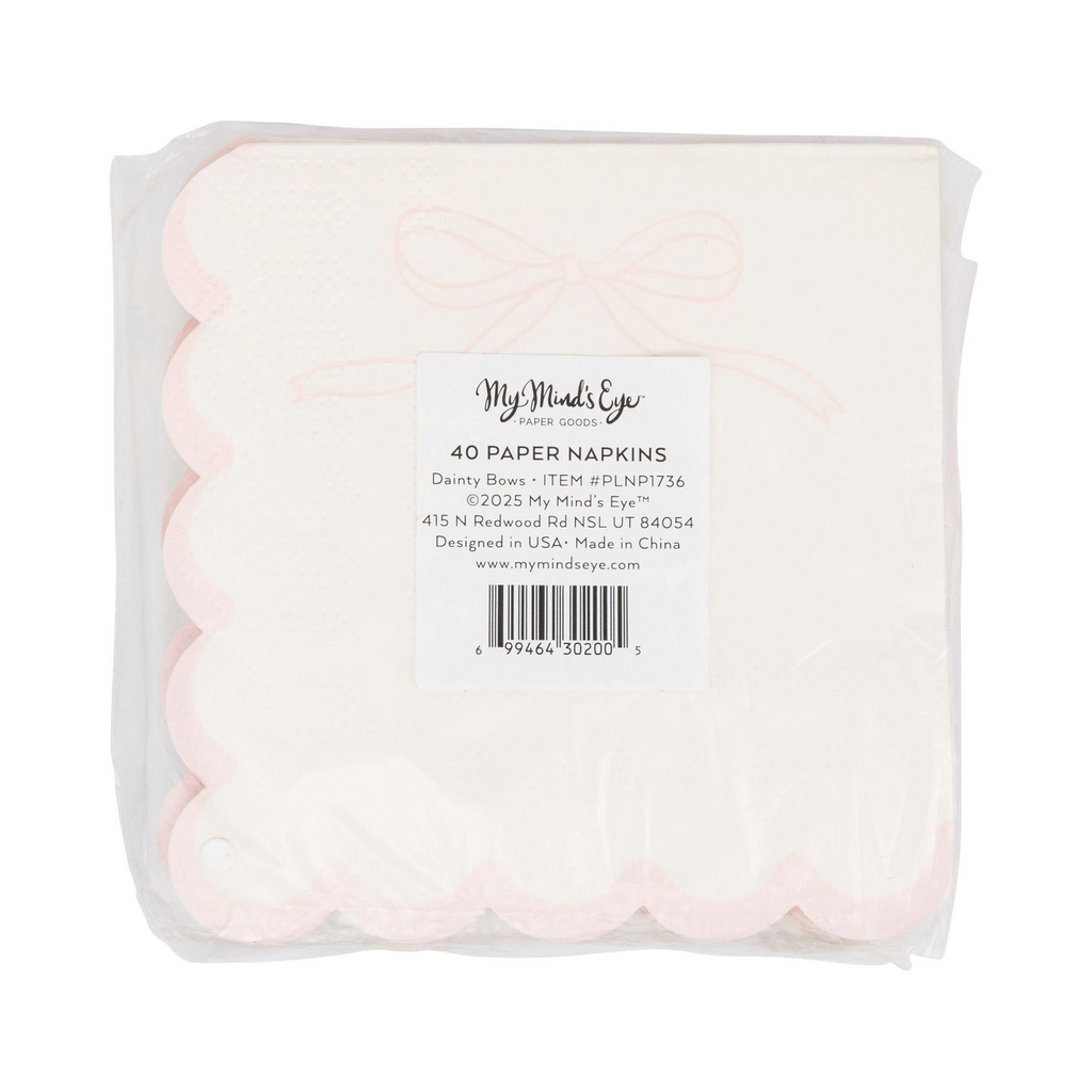 Pink and White Dainty Bow Scalloped Cocktail Napkin