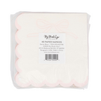 Pink and White Dainty Bow Scalloped Cocktail Napkin