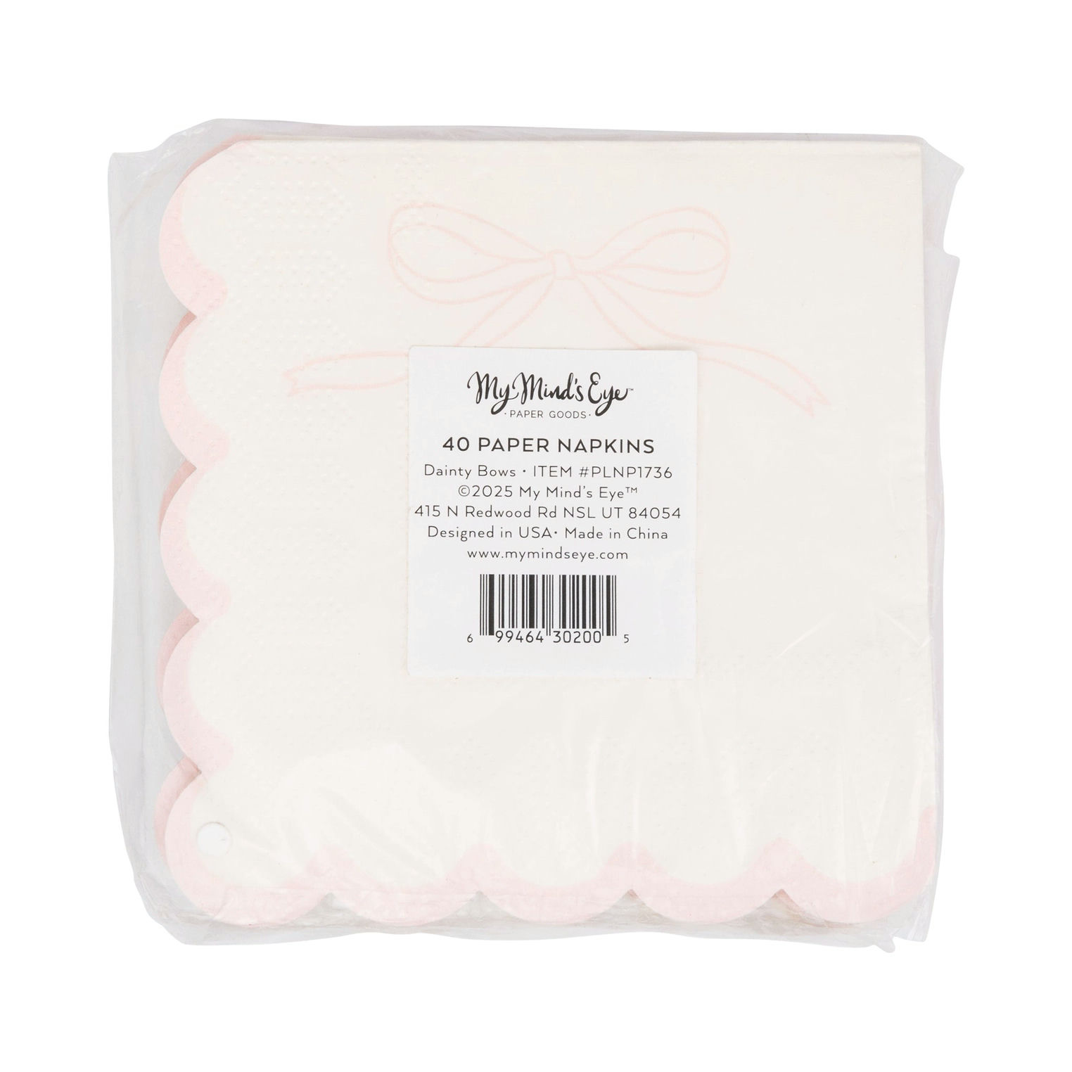Pink and White Dainty Bow Scalloped Cocktail Napkin