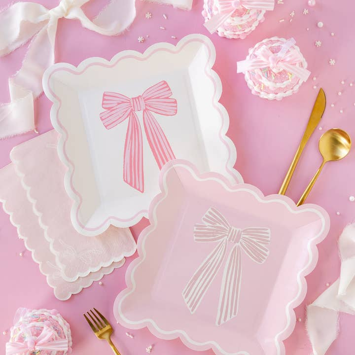 Pink Scalloped Corner Bows Guest Napkins