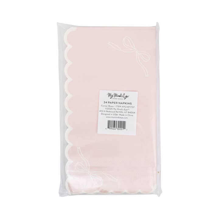 Pink Scalloped Corner Bows Guest Napkins