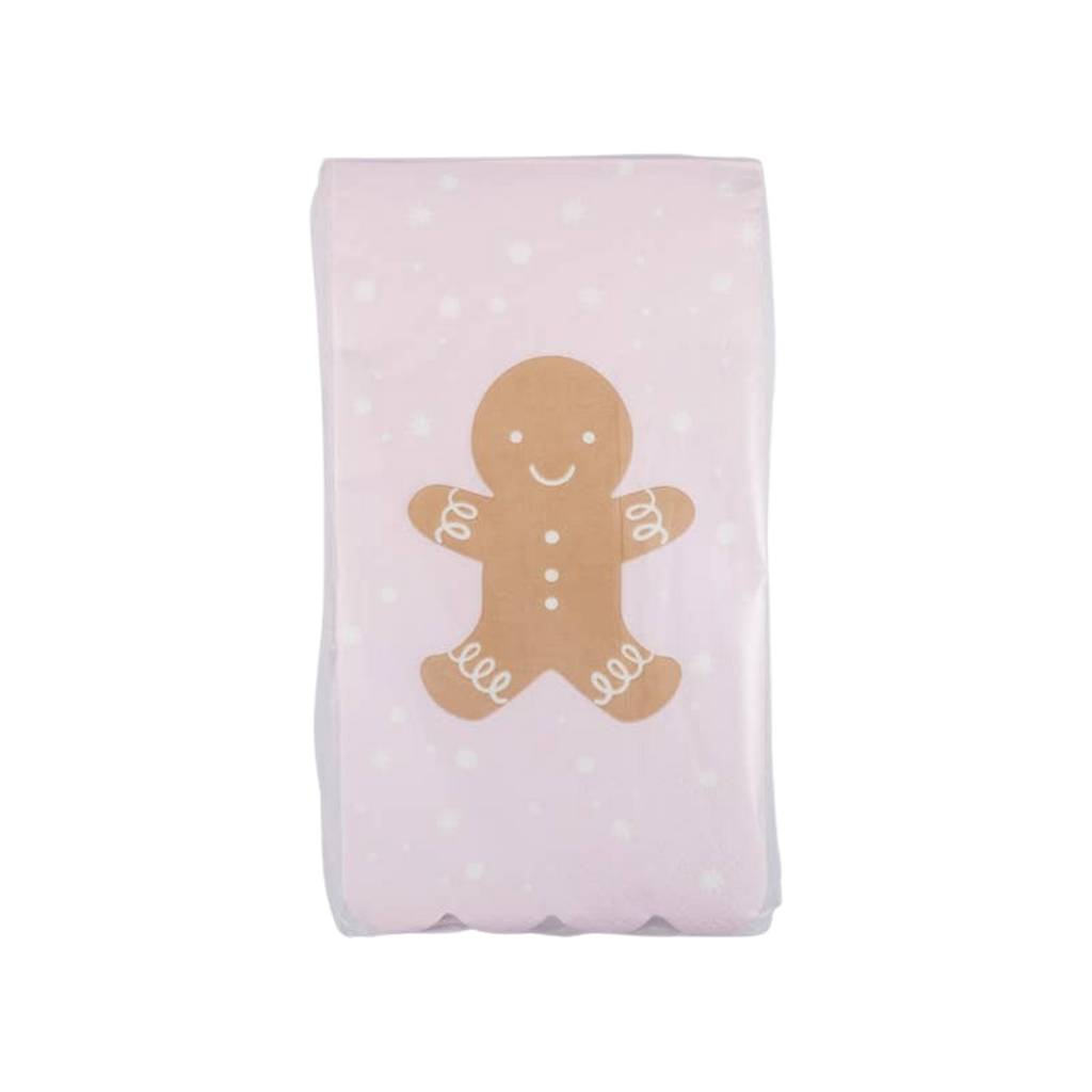 Pink gingerbread man napkin holiday theme from Parte Haus party supply store in Bethesda Maryland