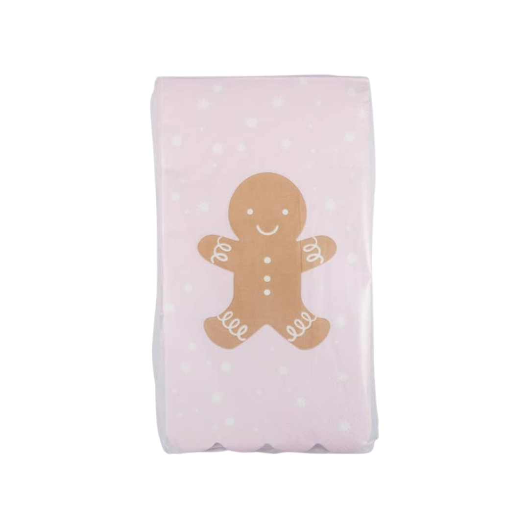 Pink gingerbread man napkin holiday theme from Parte Haus party supply store in Bethesda Maryland