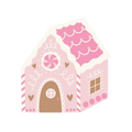 pink gingerbread house favor box with candy details holiday theme from Parte Haus party supply store in Bethesda Maryland