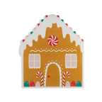 Brown gingerbread house napkin with white icing and candy canes Christmas from Parte Haus party supply store in Bethesda MD