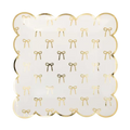 White and Gold Bows Square Scalloped Large Dinner Plates