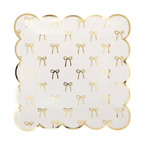 White and Gold Bows Square Scalloped Large Dinner Plates