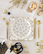 White and Gold Bows Square Scalloped Large Dinner Plates