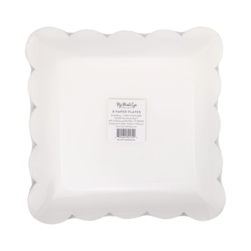 White and Gold Bows Square Scalloped Large Dinner Plates