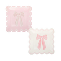 Pink & White Bow Square Scalloped Dinner Plates