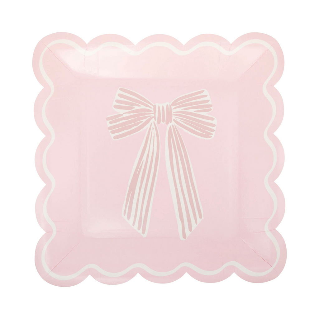Pink & White Bow Square Scalloped Dinner Plates