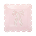 Pink & White Bow Square Scalloped Dinner Plates