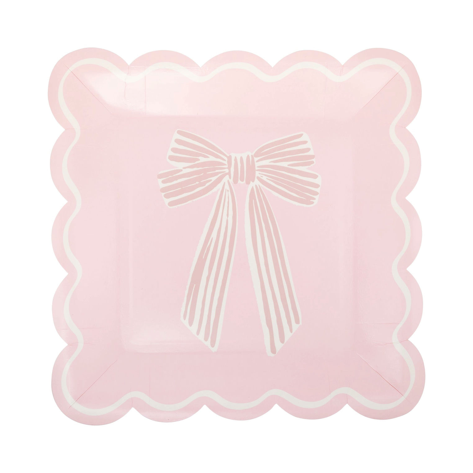 Pink & White Bow Square Scalloped Dinner Plates