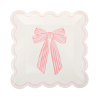 Pink & White Bow Square Scalloped Dinner Plates