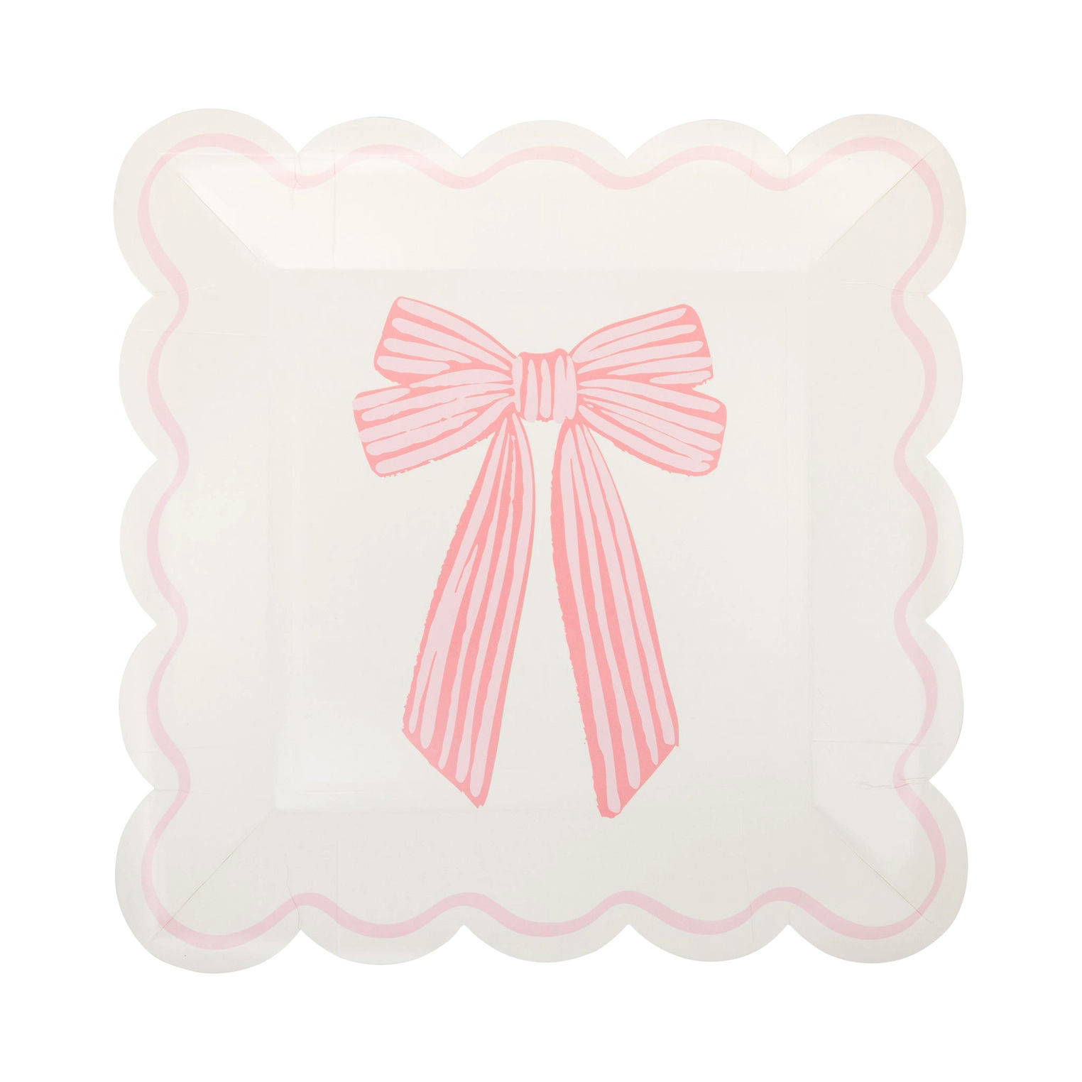 Pink & White Bow Square Scalloped Dinner Plates