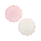 Pink & White Bow Round Scalloped Dinner Plates