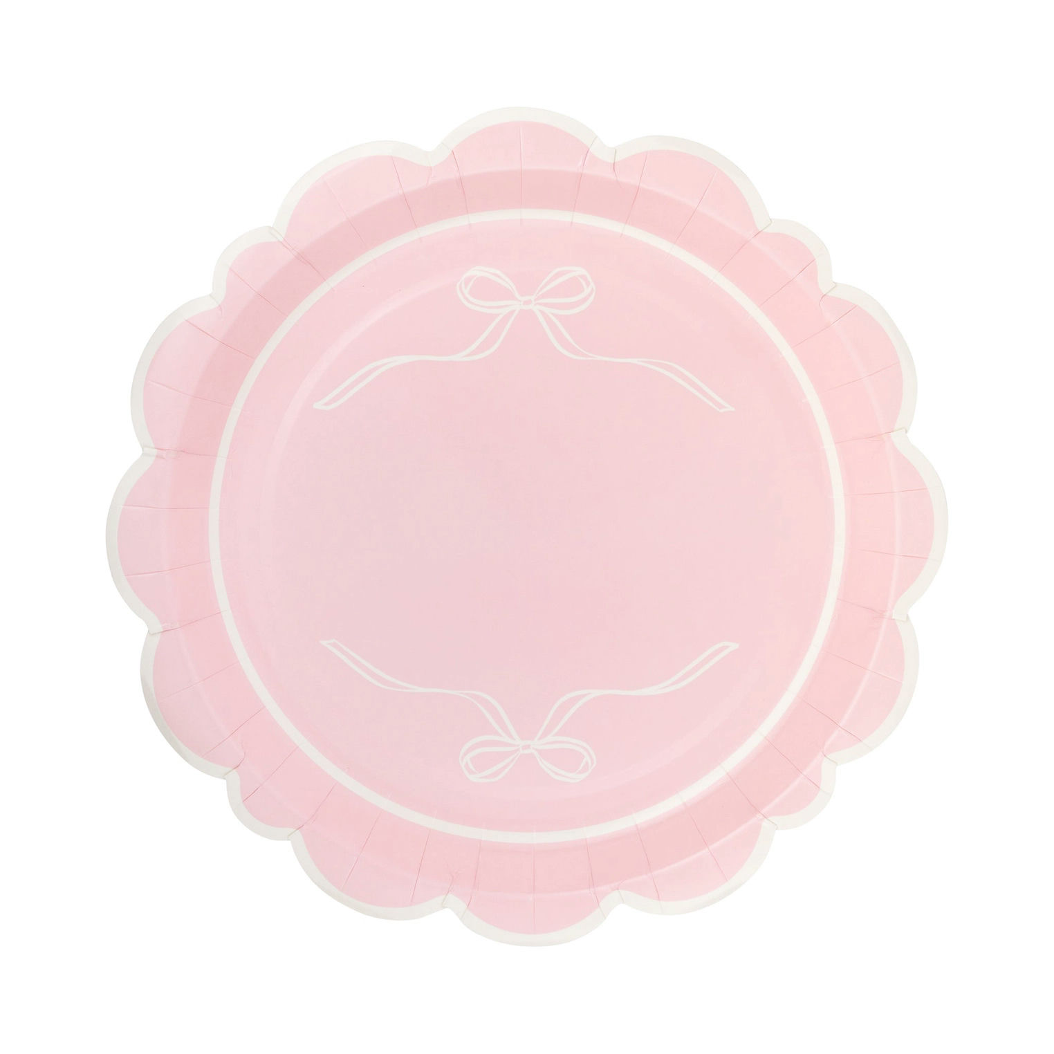 Pink & White Bow Round Scalloped Dinner Plates