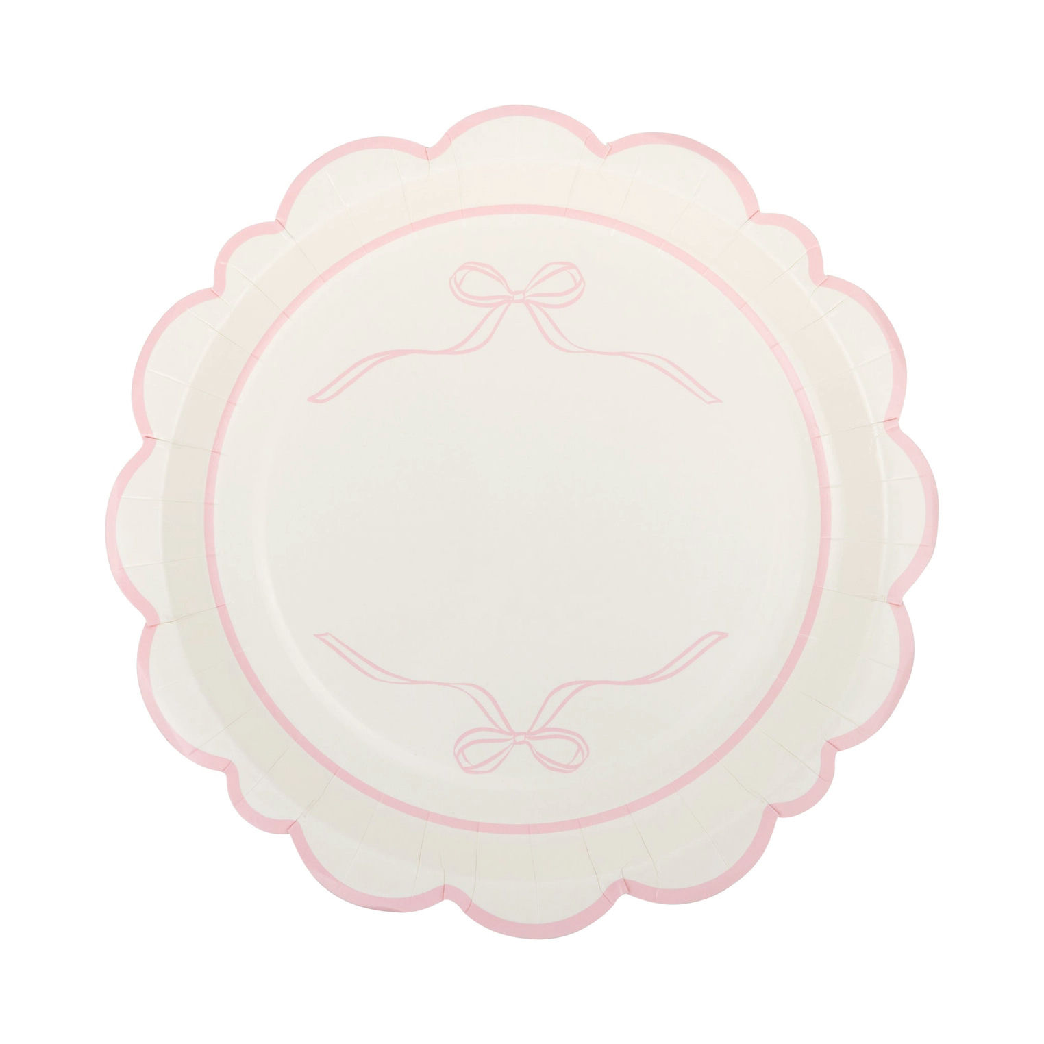 Pink & White Bow Round Scalloped Dinner Plates