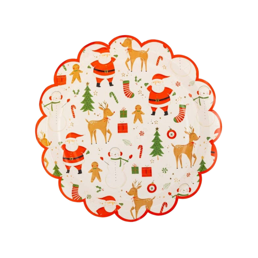 White with Red Santa Icons Large Plate