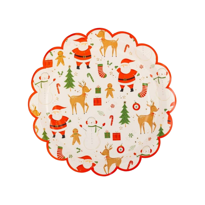 White with Red Santa Icons Large Plate