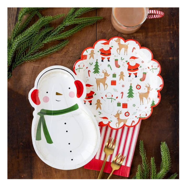 White with Red Santa Icons Large Plate