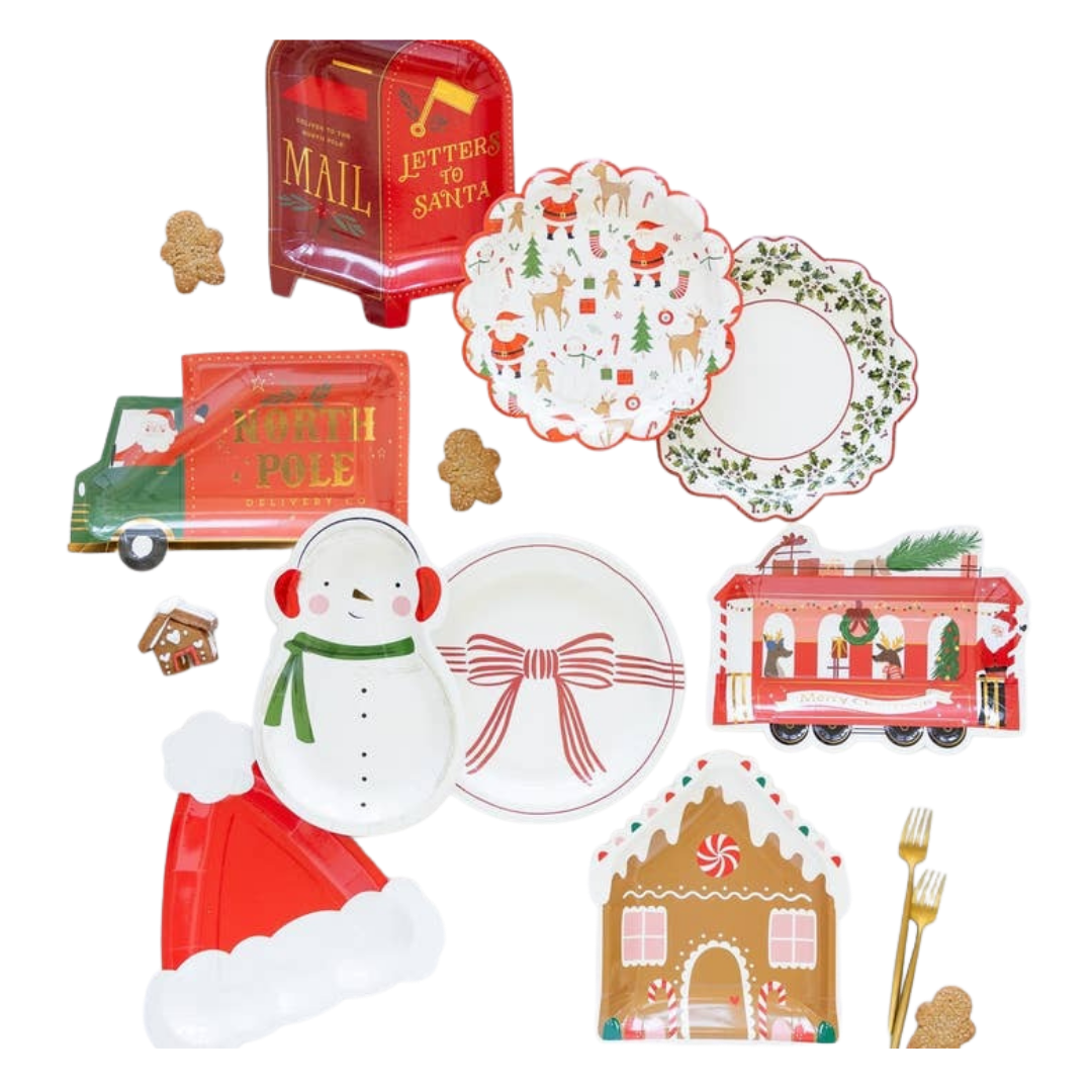 White with Red Santa Icons Large Plate