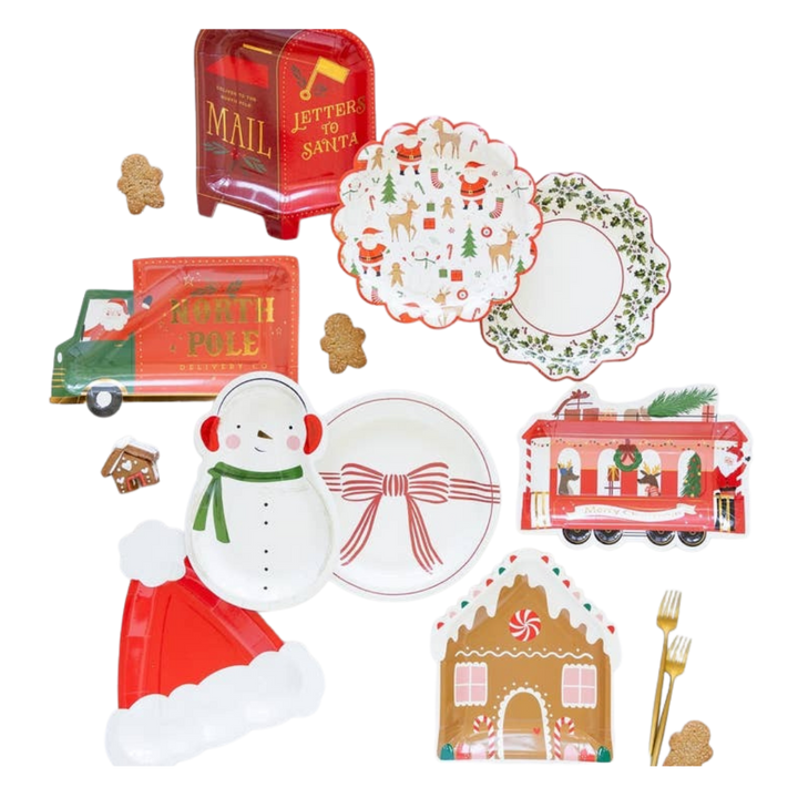 White with Red Santa Icons Large Plate