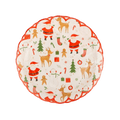 Red and white Christmas plate with Santa and reindeer from Parte Haus party supply store in Bethesda Maryland