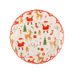 Red and white Christmas plate with Santa and reindeer from Parte Haus party supply store in Bethesda Maryland