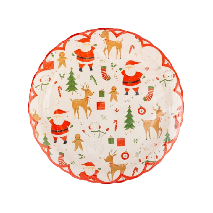 White with Red Santa Icons Large Plate