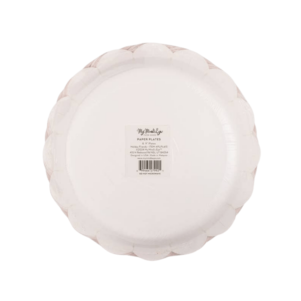 White scalloped paper plate set for birthday celebrations from Parte Haus party supply store in Bethesda MD